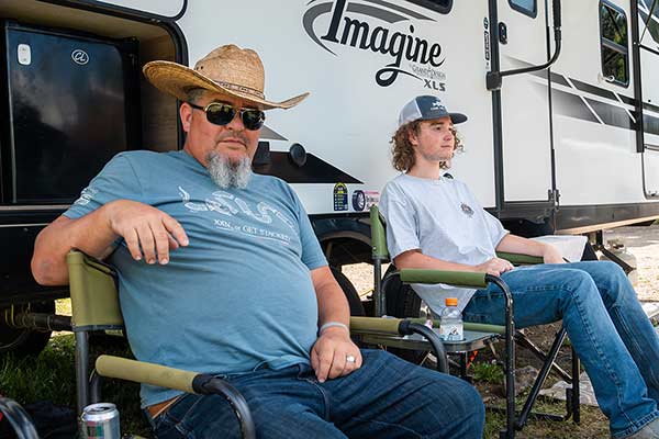 Jake and Jon hanging out by the trailer